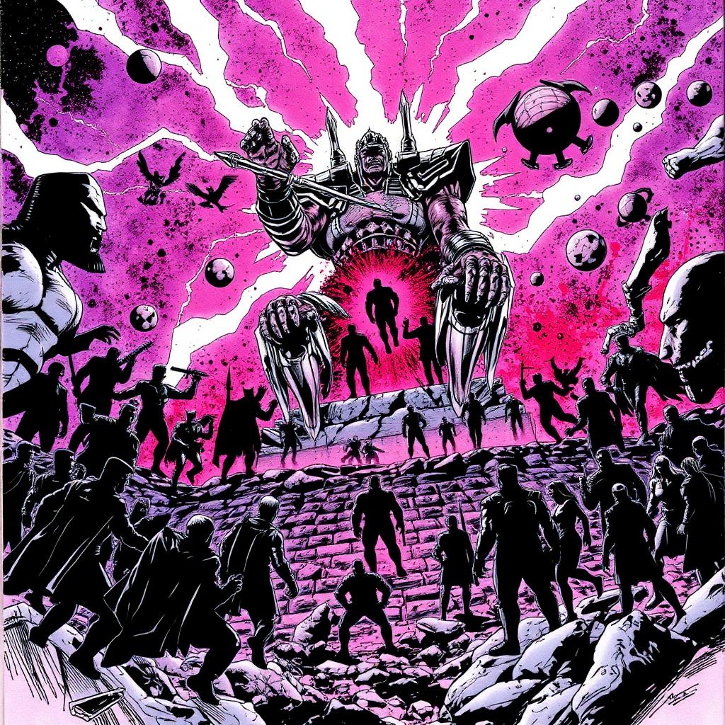 Shadow Spider unleashes the relic in a blaze of white light against Doom on his throne